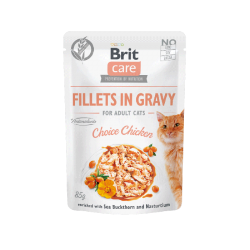 BRIT CARE CAT POUCHES FILLETS IN GRAVY CHOICE CHICKEN ENRICHED WITH SEA BUCKTHORN AND NASTURTIUM 85G